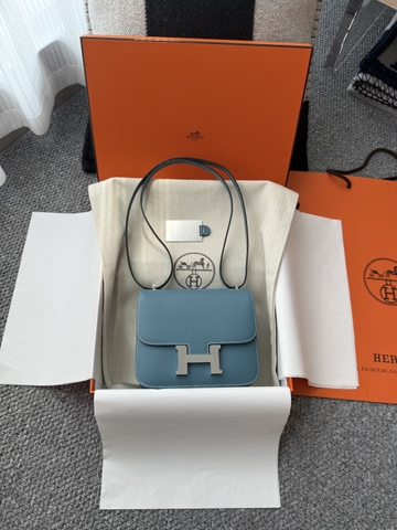 Constance Original Leather 18cm Mirror D2 Blue Jean with Silver Hardware