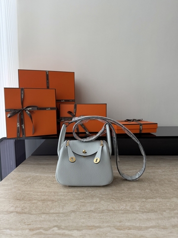 Lindy Mini Blue Pale Clemence Leather Bag with Gold Accents