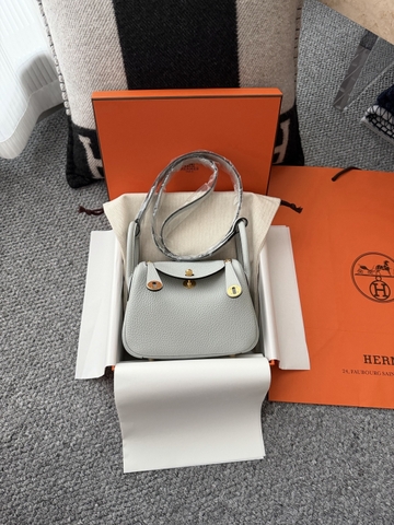 Lindy Mini Blue Pale Clemence Leather Bag with Gold Accents