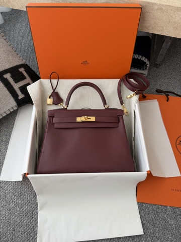 Kelly 28cm Swift Leather Bag with Gold Hardware - CC55 Rough H Color