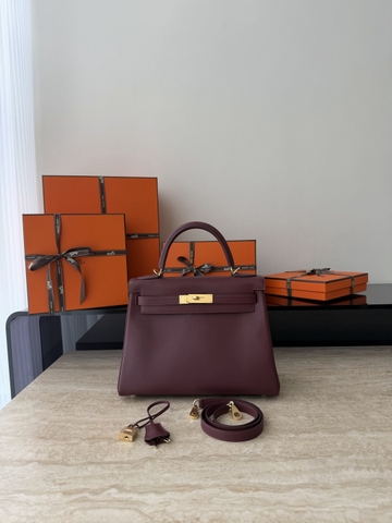 Kelly 28cm Swift Leather Bag with Gold Hardware - CC55 Rough H Color