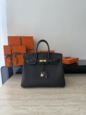 Birkin 35cm Togo Leather Handbag - CC46 Ebene Color with Gold Hardware