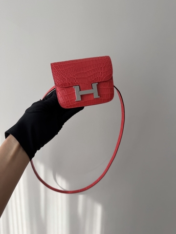 Constance Slim Wallet - Matte Alligator Crocodile Leather - A5 Bougainvillea Color