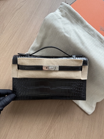 Kelly Pochette - Noir - Matted Alligator - PHW