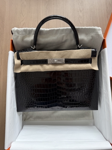 Kelly 32 -  Noir - Shiny Niloticus Crocodile - PHW