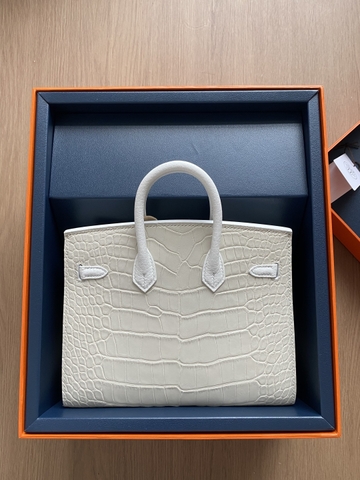 Birkin 20 Faubourg -  White/ Beton Matte Alligator