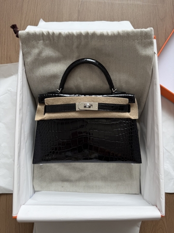 Kelly Mini 2 - Noir - Shiny Alligator - PHW