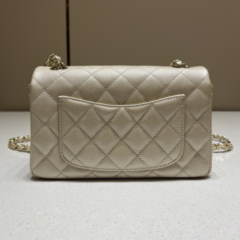 CF Mini 20cm Caviar Pattern Leather Bag - Champagne Gold