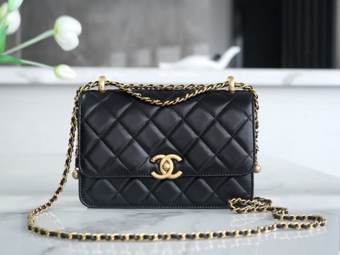 Channel 24C Original Calfskin Double Gold Ball 22cm Black