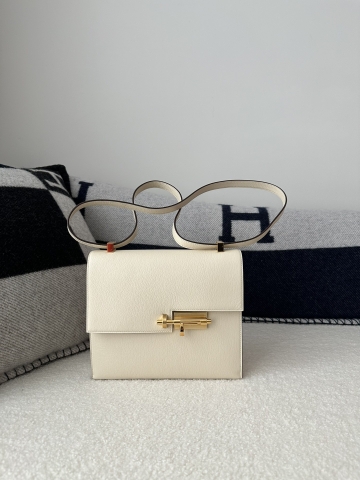 Verrou 21cm Chevre Goatskin Leather I2 Nata Cream White Gold Hardware