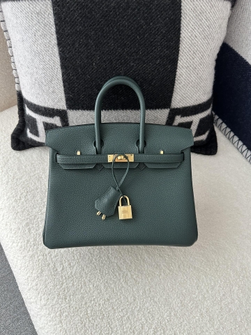 Birkin 25cm in Imported Togo Calfskin, 6O Vert Cypres Pine Green with Gold Hardware.