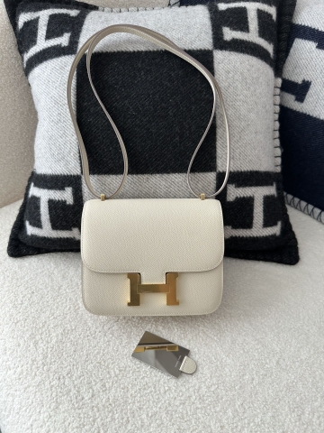 Constance 18cm New Mirror Edition in Imported Epsom Leather, CC10 Carie Milkshake White with Gold Hardware