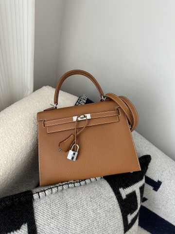 Kelly 25cm in Imported Epsom Leather, CK37 Gold with Silver Hardware
