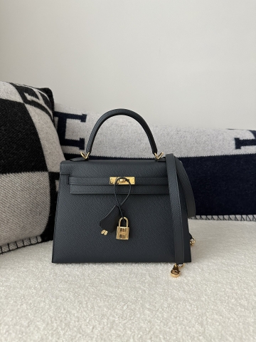 Kelly 25cm in Imported Epsom Leather, 2Z Blue Nuit Midnight Blue with Gold Hardware