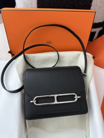 Roulis 18cm in Imported Evercolor Leather, CK89 Noir Black with Silver Hardware
