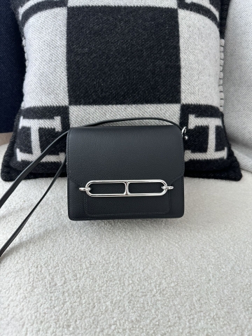 Roulis 18cm in Imported Evercolor Leather, CK89 Noir Black with Silver Hardware
