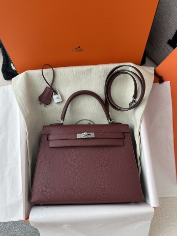 Kelly 25cm Epsom Textured Calfskin Leather CC55 Rouge H Hermès Red Silver Hardware