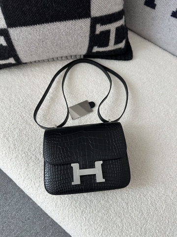 Constance 18cm HCP Matte Alligator crocodile CK89 Noir silver hardware