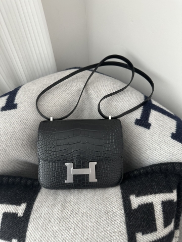 Constance 18cm HCP Matte Alligator crocodile CK89 Noir silver hardware