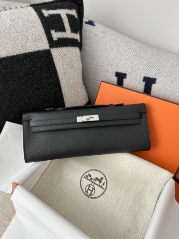 Kelly cut 31cm epsom CK89 Noir  Silver hardware