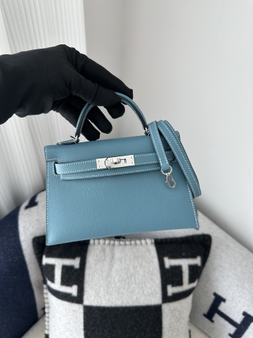 Kelly mini II epsom D2 New Blue jean silver hardware