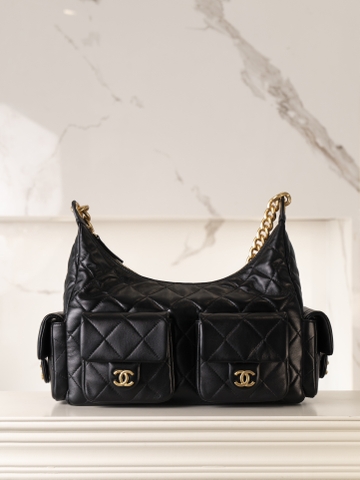 CHANEL 25cm Hobo Bag Black Gold
