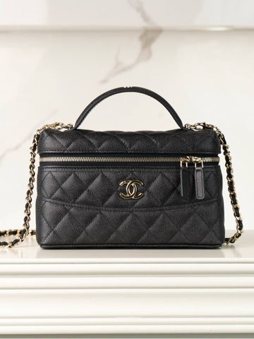 Chanel 25C Handbag Box - Litchi Leather Black Gold