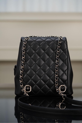 Channel Duma 23P New Black Leather Backpack