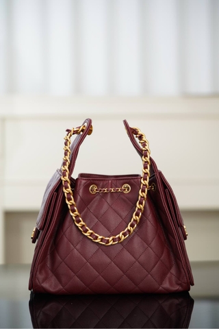 Chanel 25A Small Hobo Drawstring Bucket Bag Wine Red