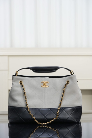 Chanel 25A Suede Shopping Bag Grey Small