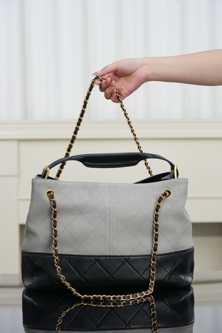 Chanel 25A Suede Shopping Bag Grey Small