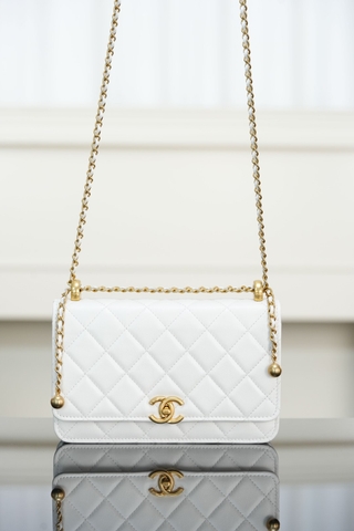 Chanel 25s Double Gold Beaded Chain White Gold
