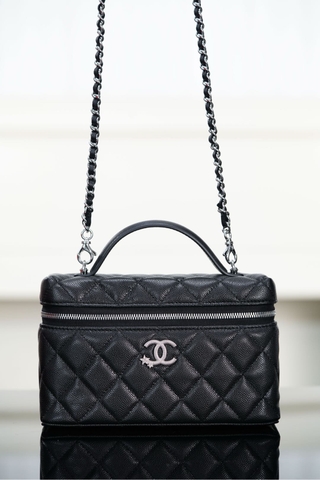 Chanel 25B Star Diamond Buckle Box Bag Black Silver