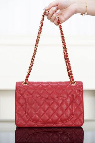 Classic Flap Bag Genuine Cowhide Red Small