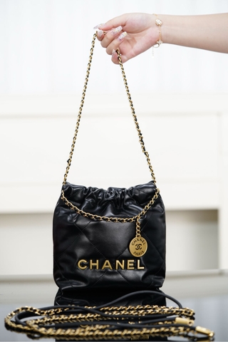 Channel 25A Mini Bag New 22 Original Leather Black Gold
