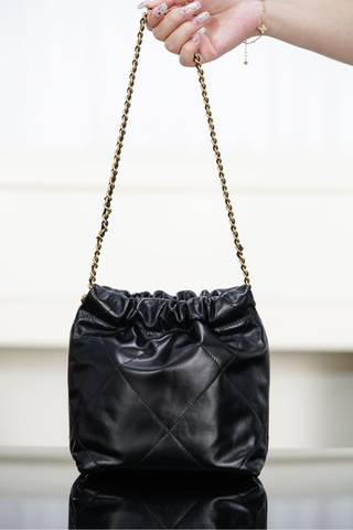 Channel 25A Mini Bag New 22 Original Leather Black Gold