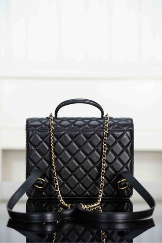 Chanel 25B Autumn Winter Messenger Backpack Black Gold