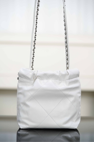 Channel 25A Mini Bag White Silver Leather
