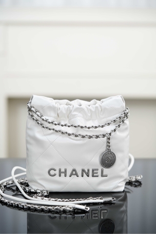 Channel 25A Mini Bag White Silver Leather