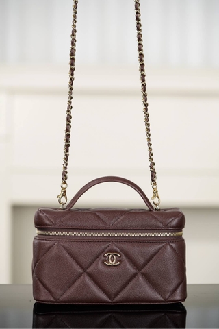Chanel 25K Diamond Pattern Leather Box Bag Chocolate Brown