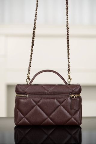 Chanel 25K Diamond Pattern Leather Box Bag Chocolate Brown