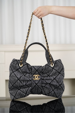 Chanel 25K Butterfly Bow Handbag - Black Denim Medium Size
