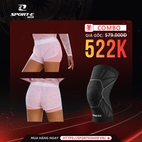 Combo Quần Shorts Chạy Bộ Nữ RUNTIGER 5257B & Bó Gối Bảo Vệ Đầu Gối AONIJIE E4108