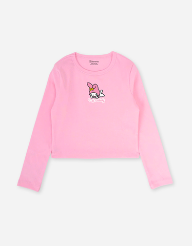 Áo tay dài bé gái Kuromi Melody Bomines, áo giữ nhiệt dáng croptop