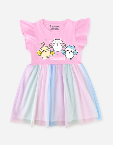 Váy bé gái Chiikawa Bomines, Đầm phối lưới cầu vồng