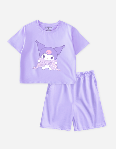 Đồ bộ short Kuromi Hello Kitty Bomines thun cotton 2 chiều