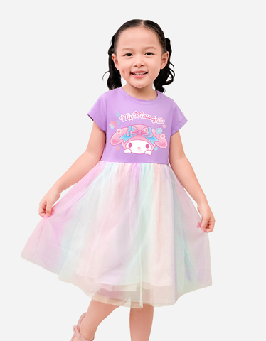 Váy bé gái Melody Bomines, Đầm phối lưới cầu vồng