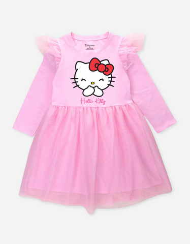 Váy bé gái tay dài Hello Kitty phối lưới