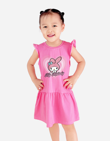 Váy bé gái tay cánh tiên Sanrio, Kuromi, My Melody, Cinnamoroll, Hello Kitty