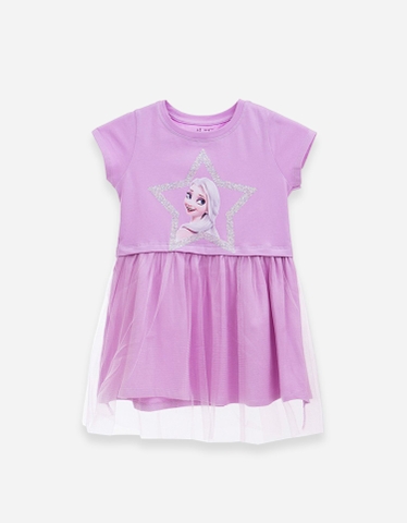 Váy tay ngắn bé gái Elsa ngôi sao kim tuyến
